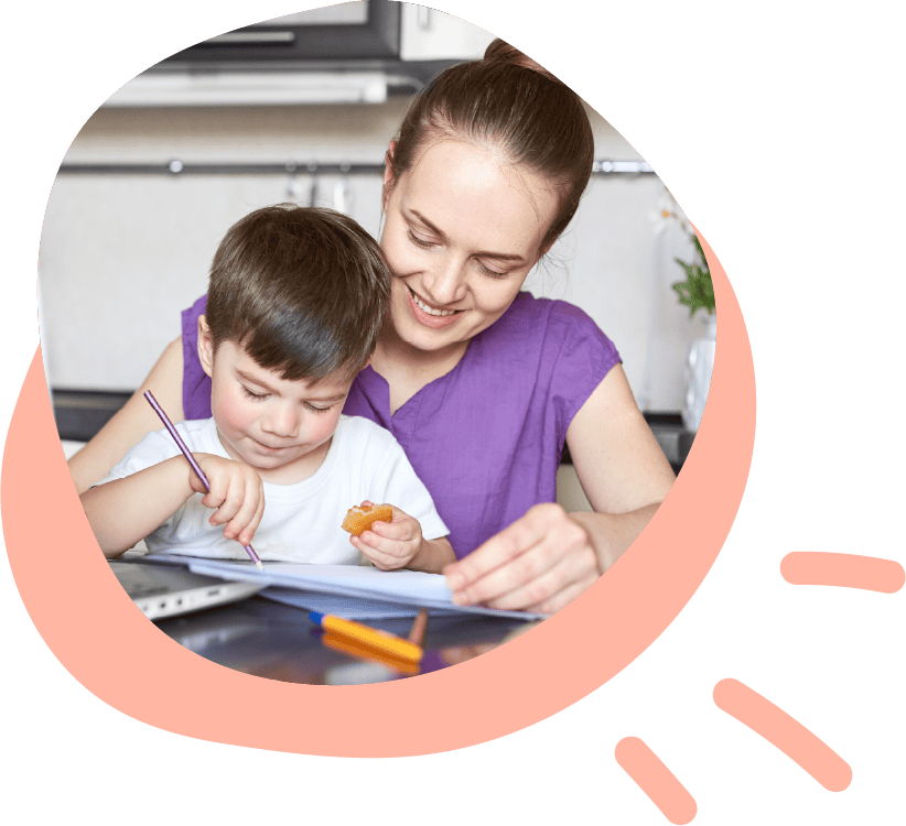 mom and son learning